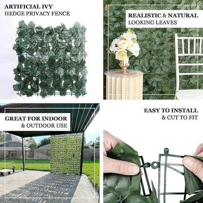 Efavormart 12 Pack Dark Green Artificial Ivy Privacy Screen Fence Wall Panel, Faux Leaf Hedge Greenery Garden Decor - 32 Sq. ft.