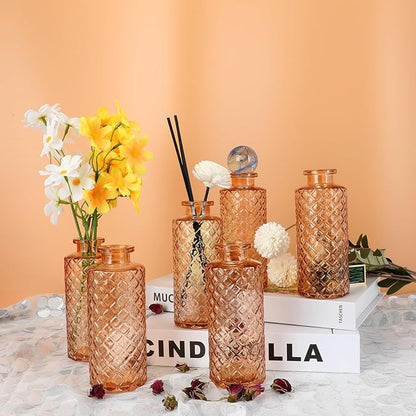 Glass Flower Vase, Amber, Aromatherapy Bottle, Small Vase, 6 Sets, Simple Solid, for Birthday, Anniversary, Weddind, Home Decoration