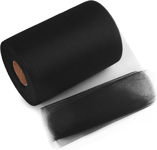 Black Tulle Mesh Ribbon 6 Inch x 100 Yards(300ft) Netting Spool Fabric Ribbon Ideal for Tutu Skirt Art Gift Wrapping Flower Bouquet Crafts Weddings Floral Arrangements
