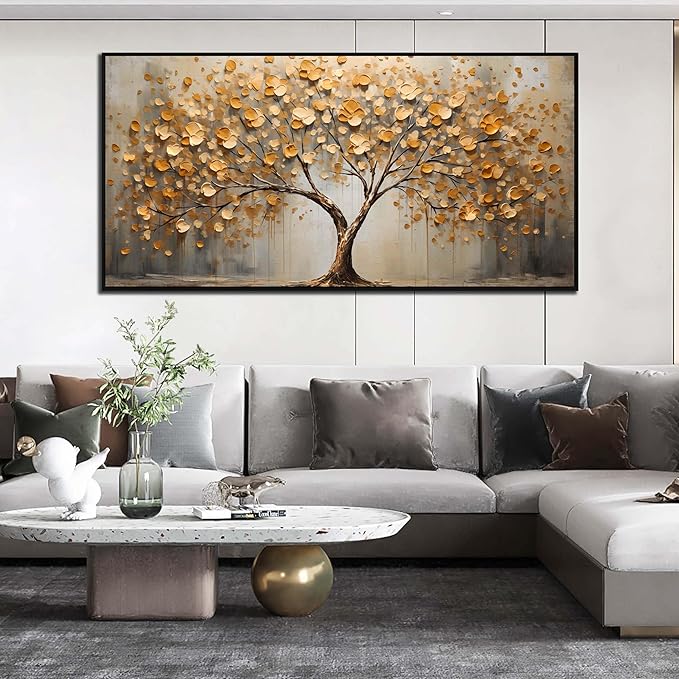 WDHCG Tree Pictures Wall Decor for Living Room - Gold Wall Art for Office - Frames Wall Art for Bedroom Size 29" x 59"
