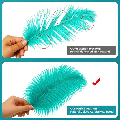 Piokio 20pcs Aqua Green Ostrich Feathers 10-12 inch (25-30cm) Bulk Feathers for Wedding Party Centerpieces, Home Decoration and DIY Clothing, Gatsby Decorations