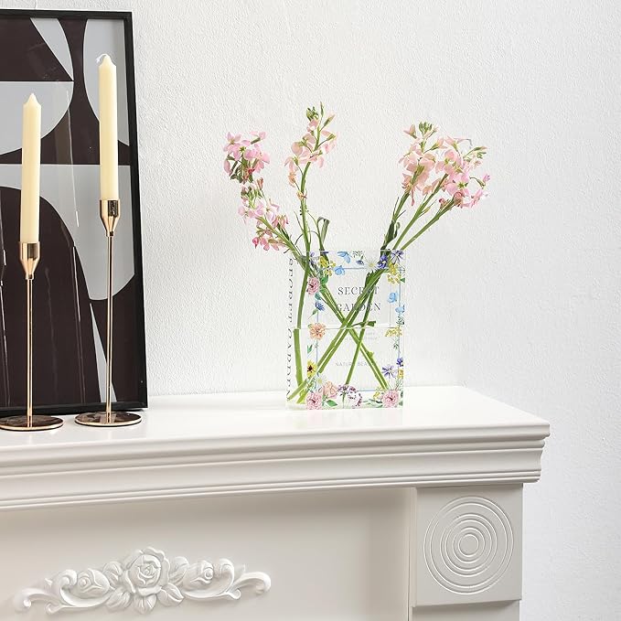 Book Vase, Acrylic Book Vase for Flowers, Book Flower Vase Clear, Book Shaped Vases, A Book About Flowers Vase, Modern Decorative Vases for Home, Office, Bedroom, Living Room, Dining Table