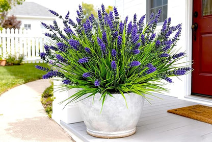 Artificial Faux Plants Flowers for Outdoors Decor, 22 Pcs Fake Lavender Flowers Outdoor UV Resistant, Realistic No Fade Realistic Outdoor Plants Greenery Shrubs for Porch Garden Yard Window Box Home