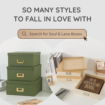 Soul & Lane Decorative Storage Cardboard Boxes with Lids | Tropical Breeze - Set of 3 | Green Jungle Leaves Paperboard Nesting Boxes