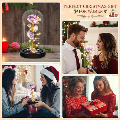 Childom Christmas Rose Gifts for Women,Birthday Gifts for Women Mom Christmas,Flowers for Delivery Prime,Colorful Light Up Rose in A Glass Dome,Anniversary Rose Gift for Her Grandma Valentines Day