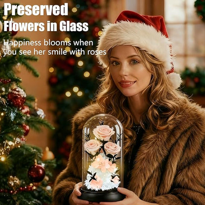 Birthday Gifts for Women Mom Fresh Flowers for Delivery Prime Forever Preserved Rose in Glass Dome Gifts for Her Girlfriend Grandma Daughter Wife Valentines Mothers Day Christmas Anniversary-Champagne