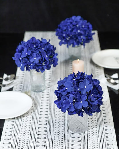 DuHouse Artificial Hydrangea Silk Flower Heads with Stem Fake Hydrangea Flowers for Wedding Home Garden Centerpiece Pack of 6(Klein Blue)