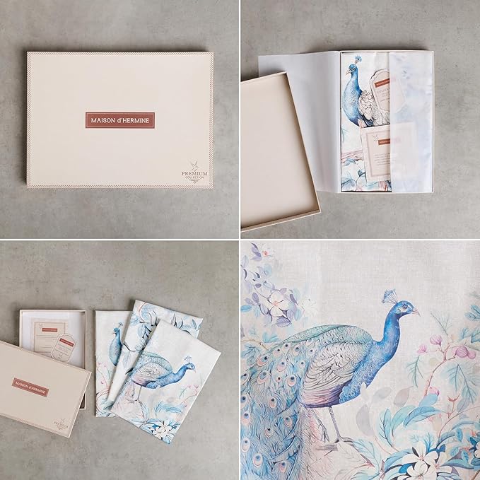 Maison d' Hermine Placemat 100% Combed Cotton Premium Cloth Placemats 13"x19" Washable Place Mats, Home, Kitchen, Dining, Cocktail Parties & Camping - Peacock Utopia (Set of 4)