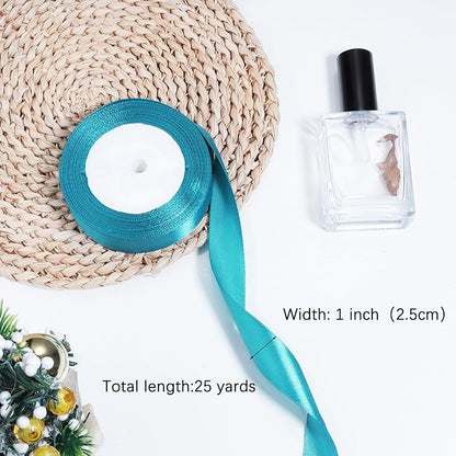 Turquoise Ribbon for Gift Wrapping, 1 inch Polyester Satin Hair Ribbons for Flower Bouquet, Weeding Decoration, Baby Shower, Crafts Bows Fabric Christmas Ribbon 25 Yards