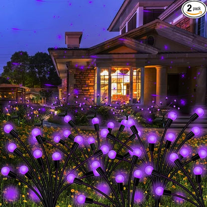 Solar Garden Lights Outdoor, 2 Pack 20 LED Solar Purple Firefly Lights Waterproof, Starburst Wind Swaying Light for Outside Yard Patio Planter Flower Bed Walkway Halloween Christmas Decoration