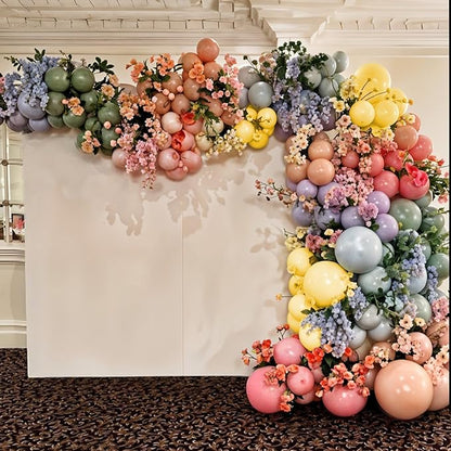 Flower Balloon Arch Kit, 122Pcs Hot Pink Pastel Blue Dusty Green Macaron Orange Lavender Purple Yellow Matte Balloons for Girls Floral-themed Party Boho Baby Shower Wedding Birthday Decorations