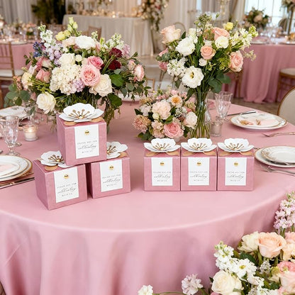 FEIYI 20 PCS Candy Boxes, 3 In 1Dusty Rose Favor Boxes with Floral Decor, White Thank You Tags Gift wrapping for Wedding Birthday Baby Shower Decorations Party -2.55x2.55x2.55''