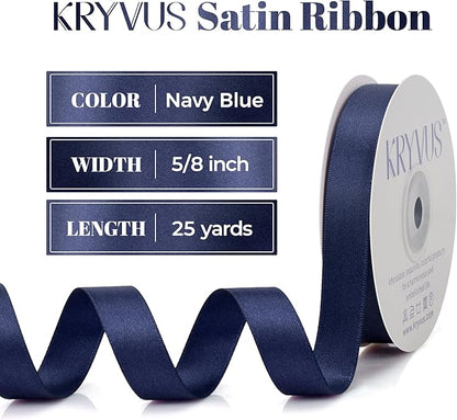 Navy Blue Satin Ribbon, Double Faced 5/8 Inch X 25 Yards Navy Blue Ribbon, Premium Satin Ribbon for Gift Wrapping, Crafts, Hair Bow Making, Sewing, Flower Bouquet, Wedding Party Decor