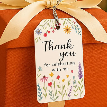 40 PCS Floral Thank You for Celebrating with Me Birthday Tags, Pastel Wildflower Favor Tag, Spring Baby in Bloom Shower Thank You Favor Tag, Floral Birthday Party Tags, 2x3.5