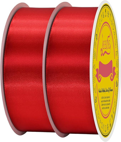100 Yards Red Satin Ribbon Polyester Ribbon for Gift Wrapping Very Suitable for Weddings Party Hair Bow Invitation Decorations and More（1-1/2 inch X 50Yards X 2 Roll）