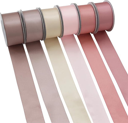 Double-Face Pink Satin Ribbon for Gift Wrapping, Wedding, Baby Shower, Mother's Day & More - 1" X 5 Yard Each, Total 30 Yds Per Package