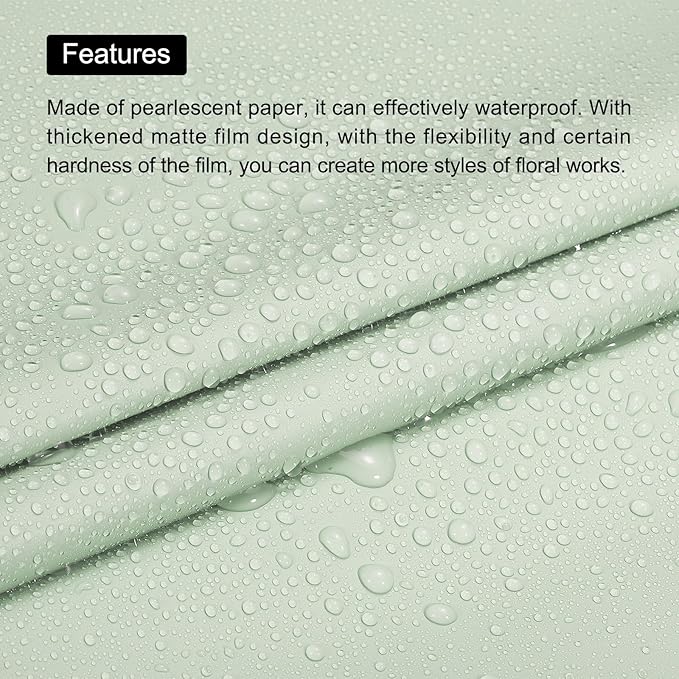MECCANIXITY 20 Pcs Flower Wrapping Paper 22.8x22.8 Inch Waterproof Florists Wrapping Paper for Florist Bouquet Supplies, DIY Crafts, Gift/Gift Box Packaging Light Green