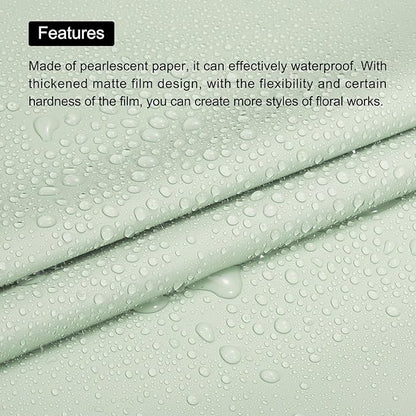 MECCANIXITY 20 Pcs Flower Wrapping Paper 22.8x22.8 Inch Waterproof Florists Wrapping Paper for Florist Bouquet Supplies, DIY Crafts, Gift/Gift Box Packaging Light Green
