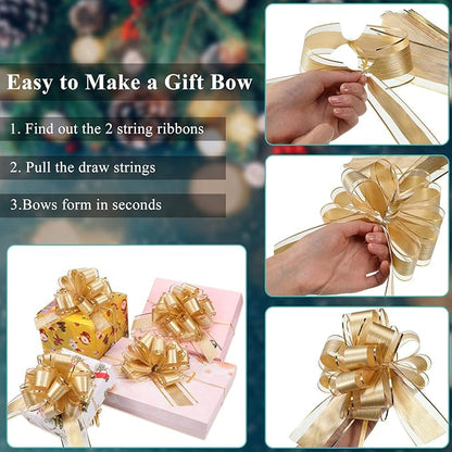 WILLBOND 20 Pieces 6 Inch Pull Bows Gift Wrapping Ribbon Pull Bows for Christmas Wedding Baskets Valentine Multicolor Wrap Accessory for Gift Present Holiday Decor(Gold)