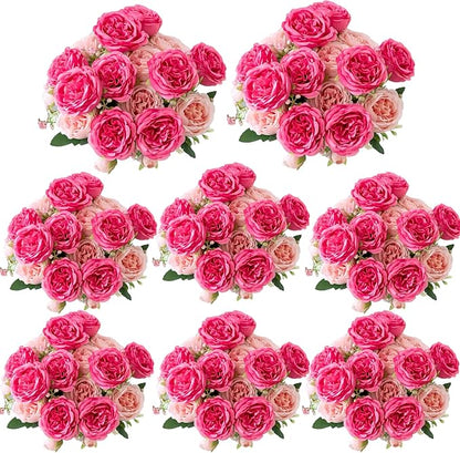 ASTRYAS 8Pcs Peonies Artificial Flowers Artificial Peonies Silk Flowers Faux Peony Fake Peony for Wedding Table Centerpiece Floral Vase Decor（Hot Pink & Light Pink