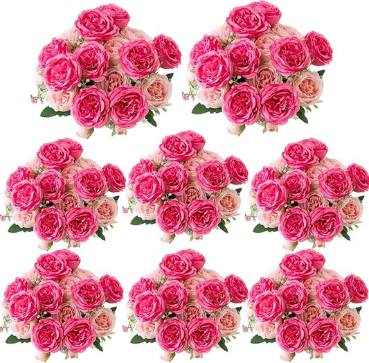 ASTRYAS 8Pcs Peonies Artificial Flowers Artificial Peonies Silk Flowers Faux Peony Fake Peony for Wedding Table Centerpiece Floral Vase Decor（Hot Pink & Light Pink