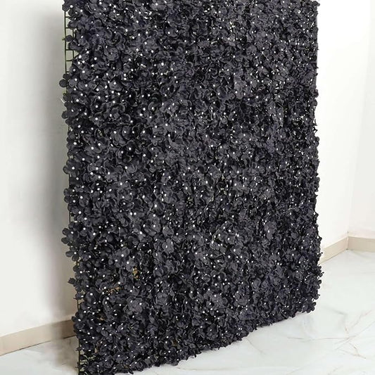 Efavormart Black UV Protected Hydrangea Flower Wall Mat Backdrop 4 Artificial Panels - 11 Sq ft.