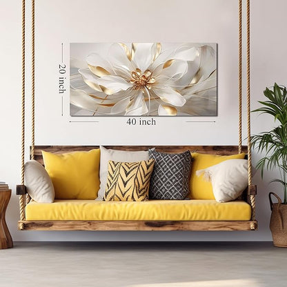 Fowers Wall Art for Bedroom Women White and Gold Wall Decor for Living Room Floral Art Print Wall Decoration 20 x 40 Inch
