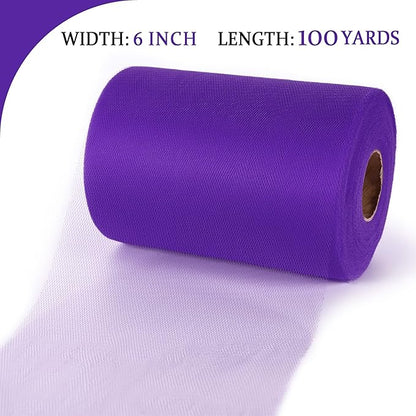 Purple Tulle Mesh Ribbon 6 Inch x 100 Yards(300ft) Netting Spool Fabric Ribbon Ideal for Tutu Skirt Art Gift Wrapping Flower Bouquet Crafts Weddings Floral Arrangements