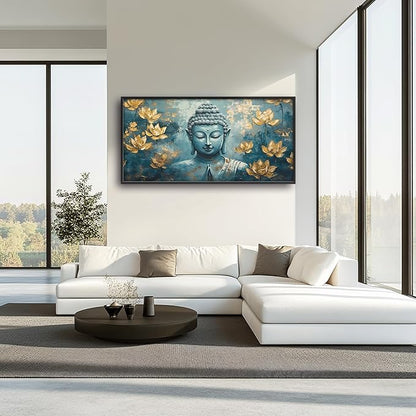 Buddha Large Wall Art Framed Wall Decor for Living Room Buddhist Lotus Pictures Oversized Canvas Print Painting Modern Extra Large Artwork for Bedroom Office 60"x30"