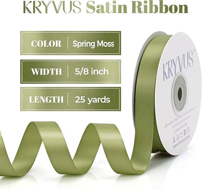 Moss Green Satin Ribbon, Double Faced 5/8 Inch X 25 Yards, Premium Satin Ribbon for Gift Wrapping, Crafts, Hair Bow Making, Sewing, Flower Bouquet, Wedding Party Decor