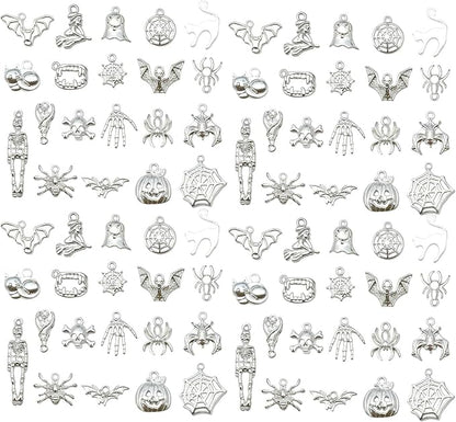 WOCRAFT 60pcs Bright Silver Halloween Charms Bracelet Charms for Jewelry Making Sets DIY Necklace Bracelet Keychain Crafting Charms Kit Craft Supplies (SN867)