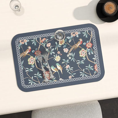 patdrea Blue Chinoiserie Rectangular PVC Placemats, Pack of 6, Waterproof Insulation, Soft and Durable, Suitable for Dining Table, Kitchen and Coffee Table Decoration,12"*17"