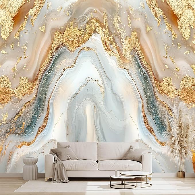 Golden Marble Peel and Stick Wallpaper Abstract Wall murals for Bedroom Living Room - 96"x137"