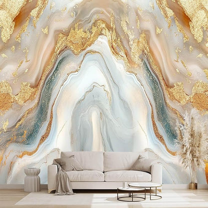 Golden Marble Peel and Stick Wallpaper Abstract Wall murals for Bedroom Living Room - 85"x118"