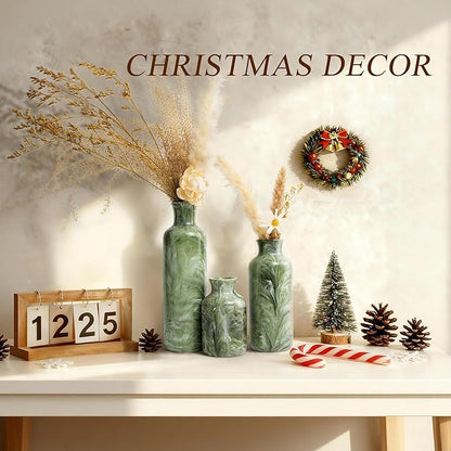 Resin 3 Piece Vase Set, Farmhouse Decor, Home Decorative Vase, Vases for Your Kitchen, Bedroom, Office, Living Room, Bathroom, & Shelf Centerpiece Table Decorations, Green