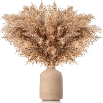 33pcs Pampas Grass Decor-Natural Dried Fluffy Brown Pompas Grass,Short Fluffy Pampas Grass Bulk for Small Boho vases,Wedding Flower,Boho Home Decor,Living Room Table Decor(17inch)