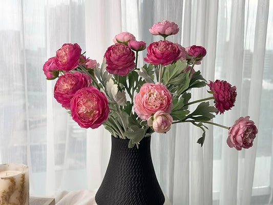 7 pcs Peony Artificial Flowers with Stems, Faux Pink and Hotpink Peonies Stem for Vase, Silk Ranunculus Flowers Arrangement for Home Office Farmhouse Wedding Party Decorations