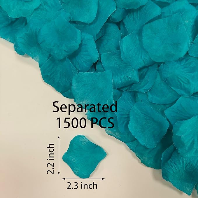 Separated 1500 PCS Artificial Turquoise Blue Rose Petals for Romantic Night ,Faux Turquoise Blue Flower Petals for Flower Girl Weddings Valentine Day Party Romantic Decoration(Ready-to-use)