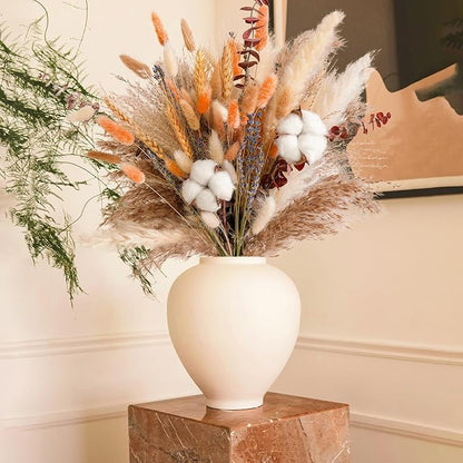 Fall Dried Flower Bouquet – Boho Fall Decor with Pampas Grass, Cotton, and Orange Bunny Tails – Autumn Floral Arrangement for Home, Mantel, or Vase – Fall Decorations for Home Indoor & Porch