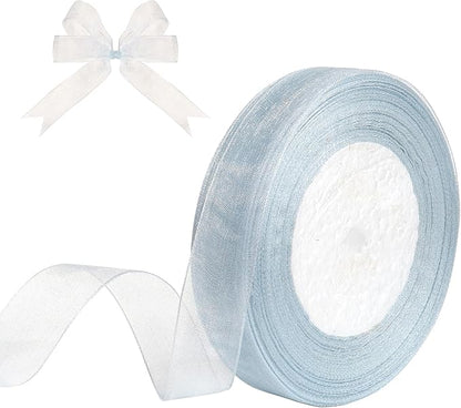 3/4 Inch x 50 Yards Sheer Organza Ribbon Chiffon Ribbon for Gift Wedding Flower Bouquet Wrapping Decorations Crafts (Dusty Blue)