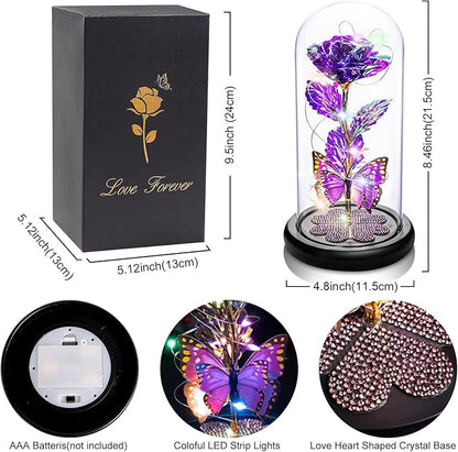 Womens Gifts for Christmas, Christmas Rose Gift for Women Birthday Gift Galaxy Glass Rose Forever Eternal Crystal Flower Light Up Roses in Glass Dome Purple Xmas Gifts for Mom Grandma Wife Her Sister