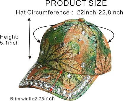 Bling Baseball Caps for Women, Rhinestone Summer Flower Baseball Hat, Adjustable Spring Fall Denim Sequin Jean Hat