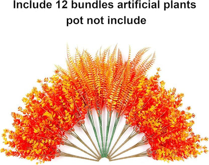 Ivydale Artificial Fake Fall Mums Flowers Plants for Outdoor Outside, 12 Bundles Faux Autumn Orange Daisy Plastic Greenery Realistic UV Resistant for Front Door Porch Patio Balcony Garden Yard Decor