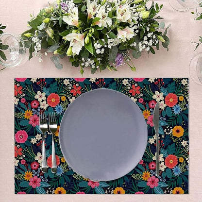 Placemats Set of 4 Colorful Flowers and Leaves Dining Place Mats Linen Table Mat for Farmhouse Home Kitchen Decor 12 X 18 Inch