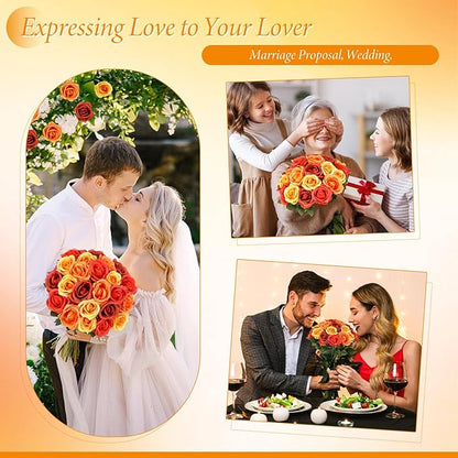Hotop 40 Pcs Rose Artificial Flowers Bulk with Long Stem,Realistic Silk Fake Roses Bouquet for Home Wedding Centerpieces Party Table Decoration Valentines Gifts(Gradient Orange)