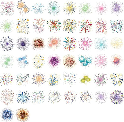 50PCS Transparent Cartoon Watercolor Firework Stickers for Teens Adult, Waterproof PET Decals for Scrapbooking Journal, DIY Craft Decor for Water Bottles, Laptops,Party Supplies & Gift Wrapping