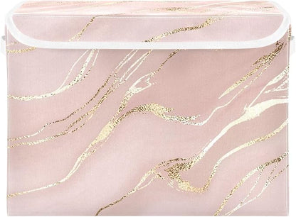 Collapsible Storage Bins with Lids, Rose Gold Pink Marble Storage Boxes for Organizing