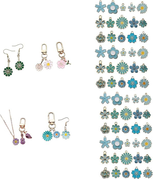 60pcs15 Types Flower Charms For Jewelry Making Enamel Flower Charms For Necklace Bracelet Earring for Gift that Office, Travel & DIY Creators