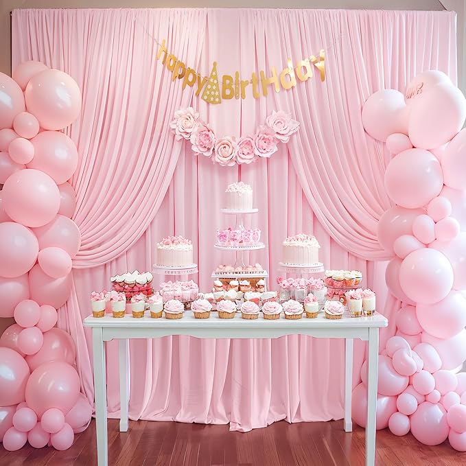 Pink Backdrop Curtains-Wrinkle-Free Polyester Photography Drapes Party Curtain Background for Baby Shower Wedding Decorations- 16 X10FT (Pink)