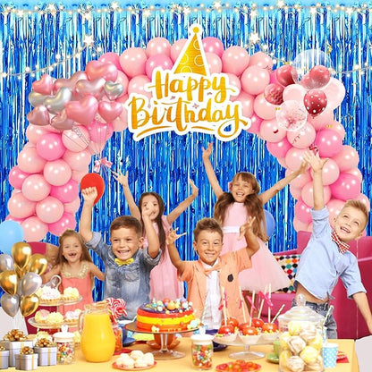 2 Pack 3.28 ft x 6.56 ft Blue Tinsel Curtain Party Backdrop Decorations, Metallic Foil Fringe Backdrop Door for Halloween, Christmas, Birthday Graduatio